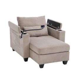 Convertible Chaise Lounge Sofa Chair With USB Ports, Cup Holders, Phone ...