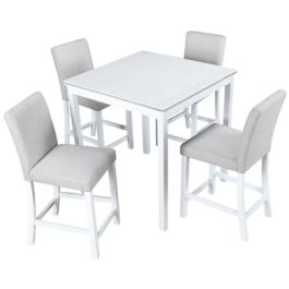 5 Piece Counter Height Table Set, Wooden Kitchen Table Set With Square ...