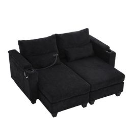 Convertible Chaise Lounge Loveseat Sofa Bed With USB Ports, Cup Holders ...