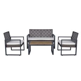 Modern 4 Piece Patio Furniture Set With Acacia Wood Table Top And Beige ...