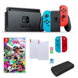 Nintendo Switch in Neon with Splatoon 2 and Accessories
